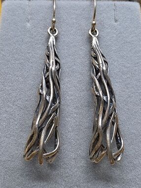 Sterling Silver Twisted Vine Drop Earrings - Israel 925 Designer: Hagit Gorali